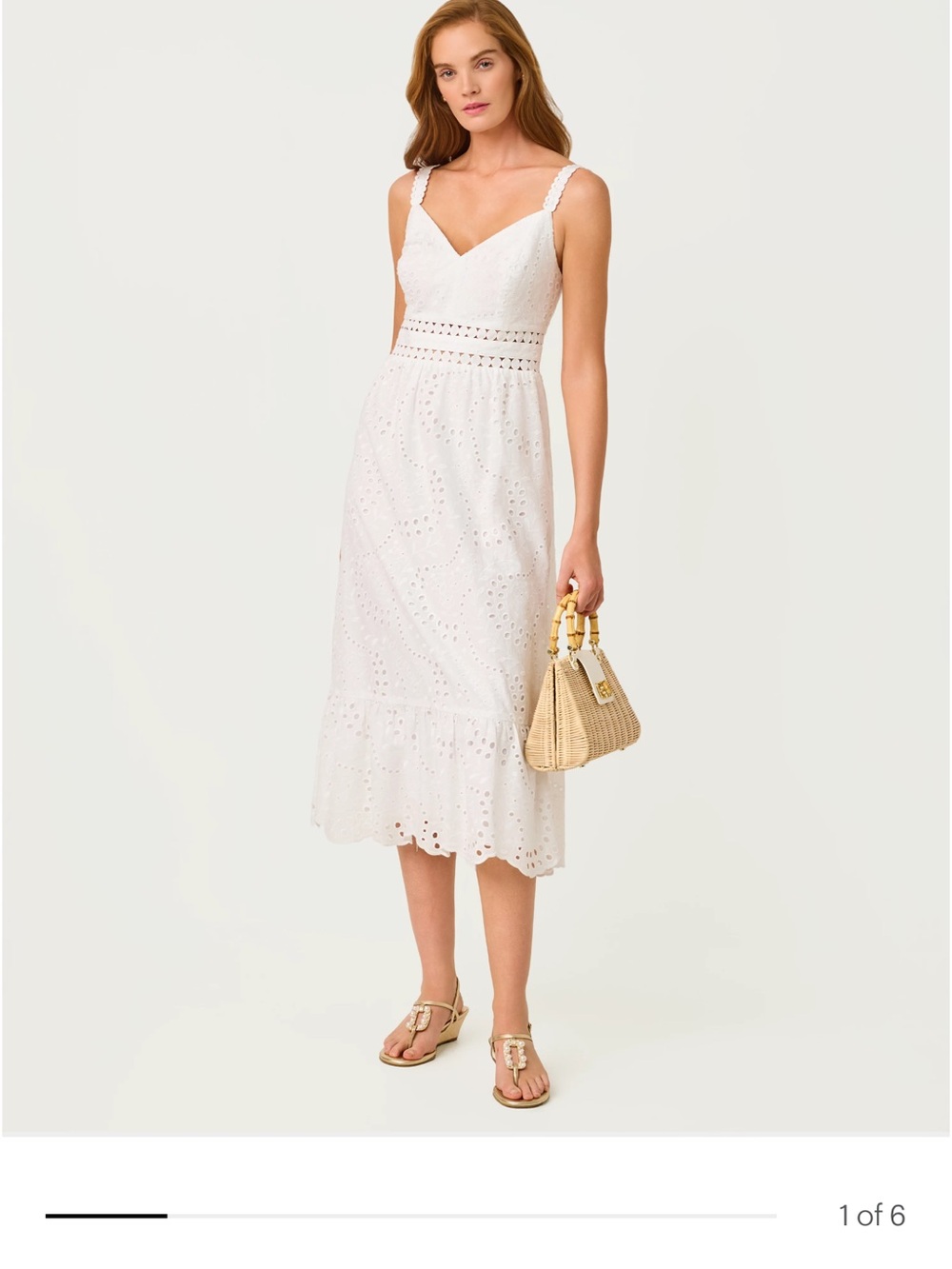 Lilly Pulitzer White Eyelet Midi Dress with Lace Straps